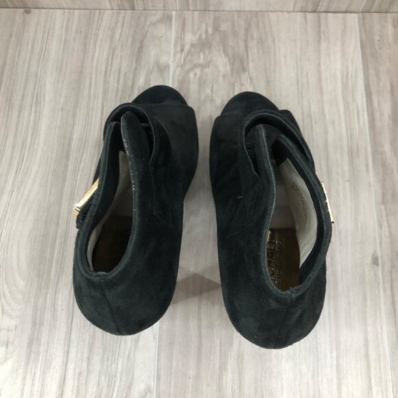 Michael Kors Heel Booties Woomens 7M Davenport Black Suede Peep Toe Ankle Boots - Picture 12 of 13